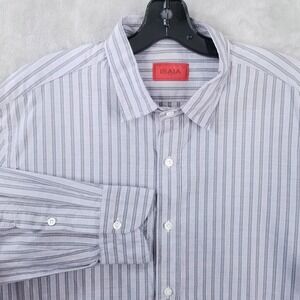 Isaia Napoli Dress Shirt Men 17 - 43 Striped 100% Cotton Long Sleeve Italy